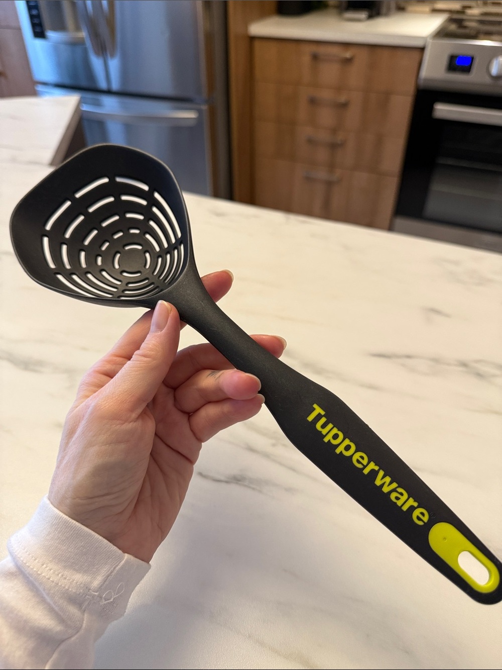 Tupperware Black and Lime Green Slotted Serving Spoon